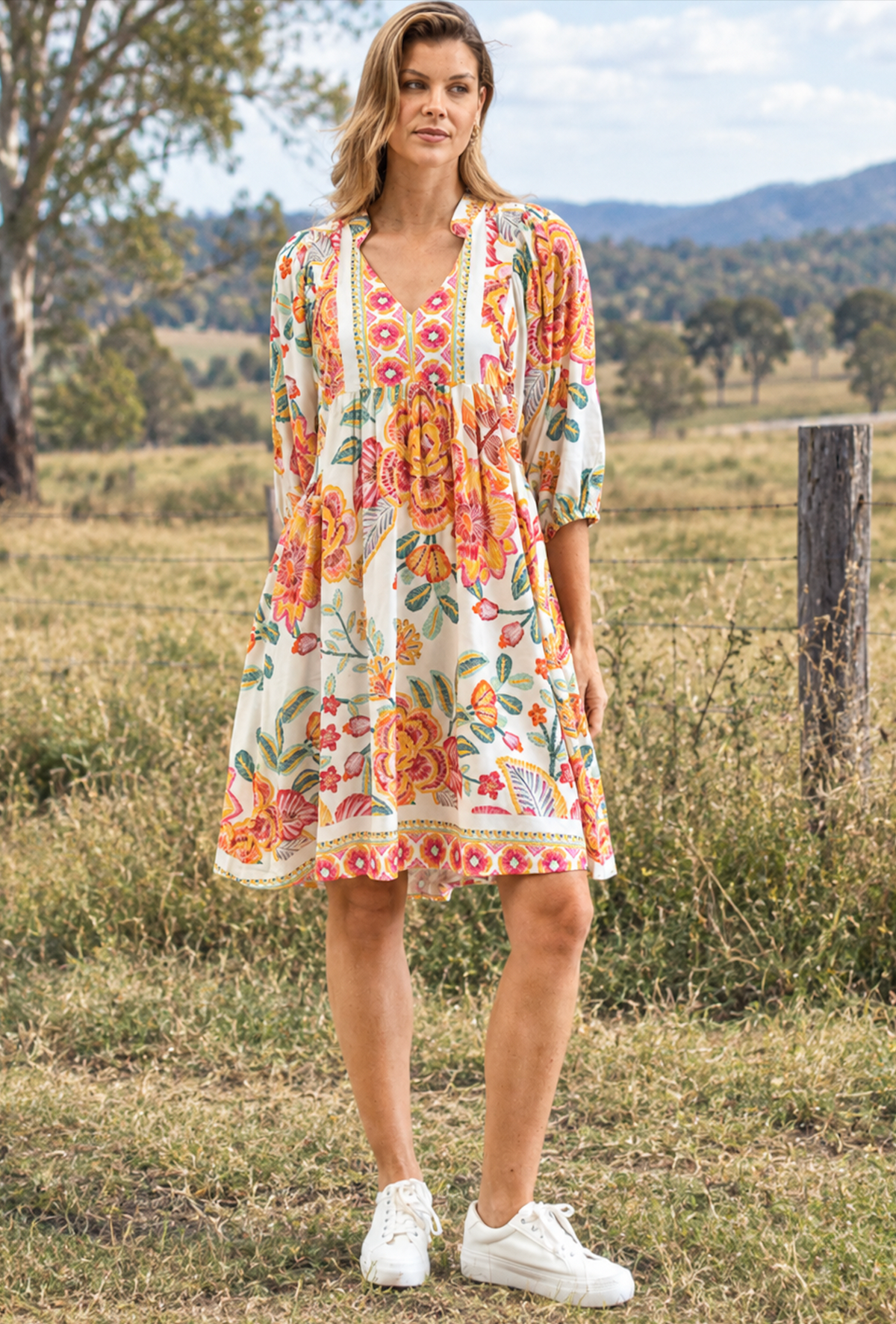 Boho Dress - Rustic Orange Florals