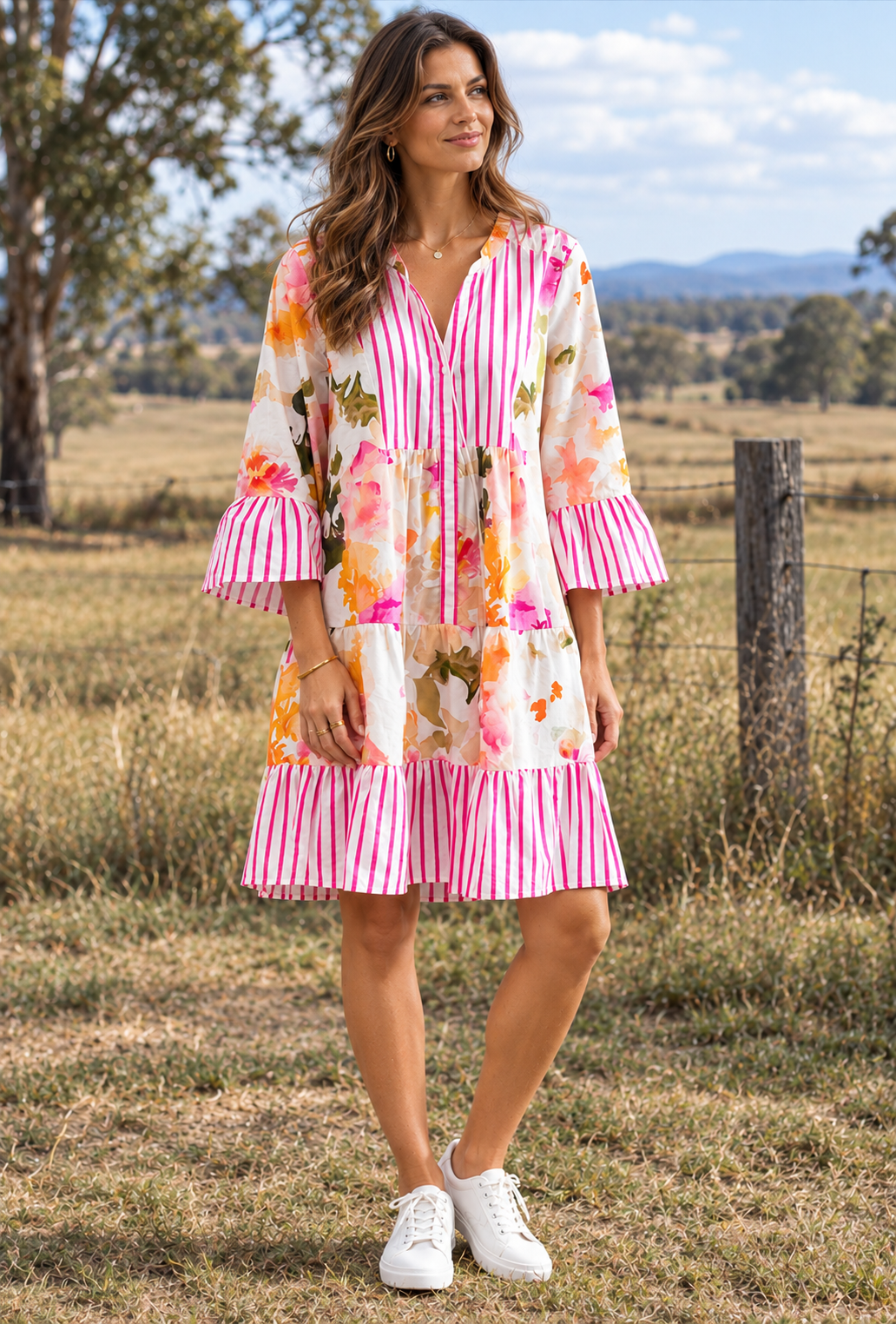 Boho Dress - Water Colour & Candy Stripes.