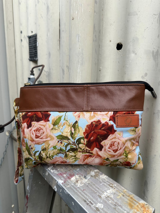 SOS Handmade patchwork fabric clutch bag - Leather Roses