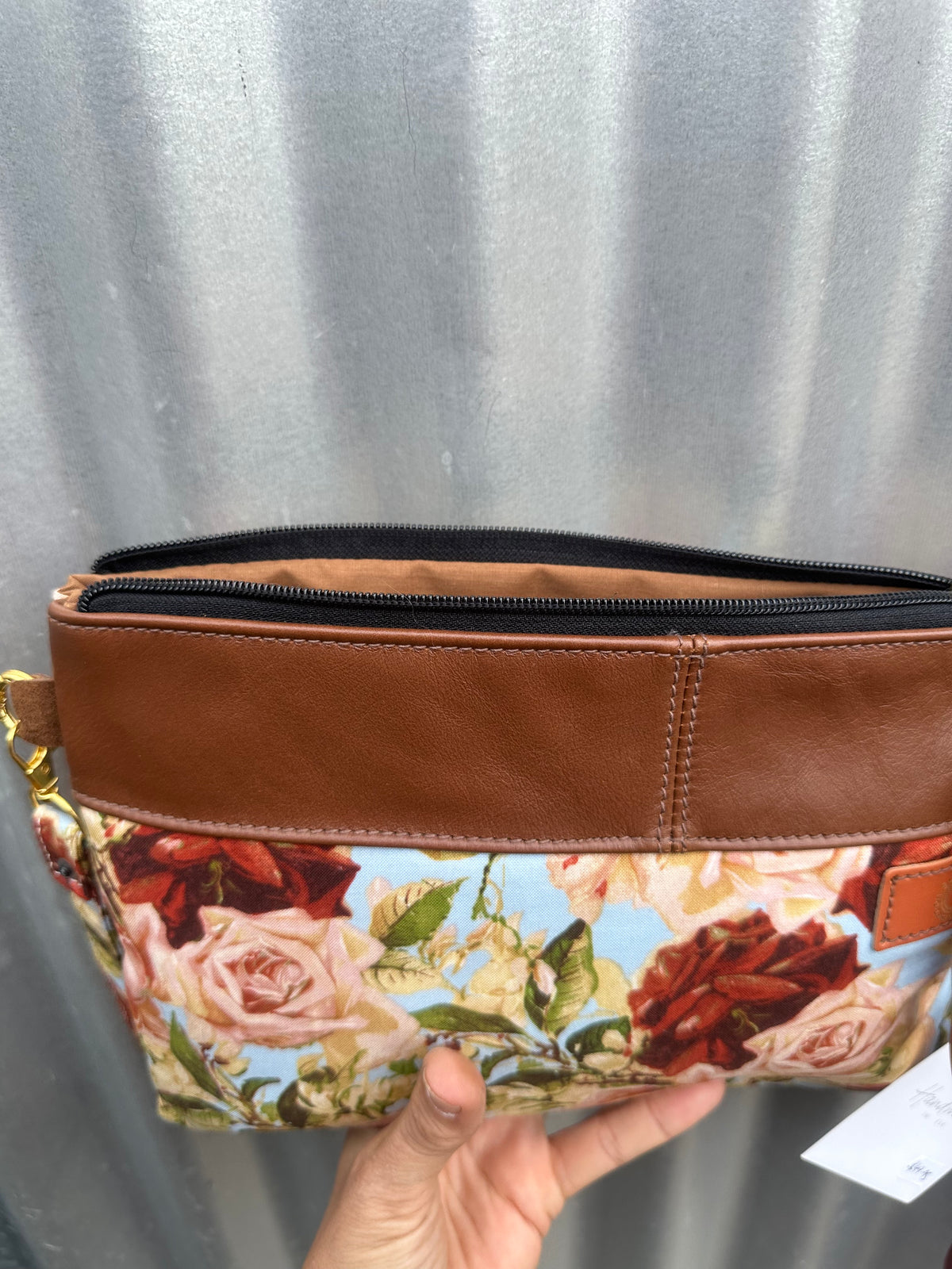 SOS Handmade patchwork fabric clutch bag - Leather Roses