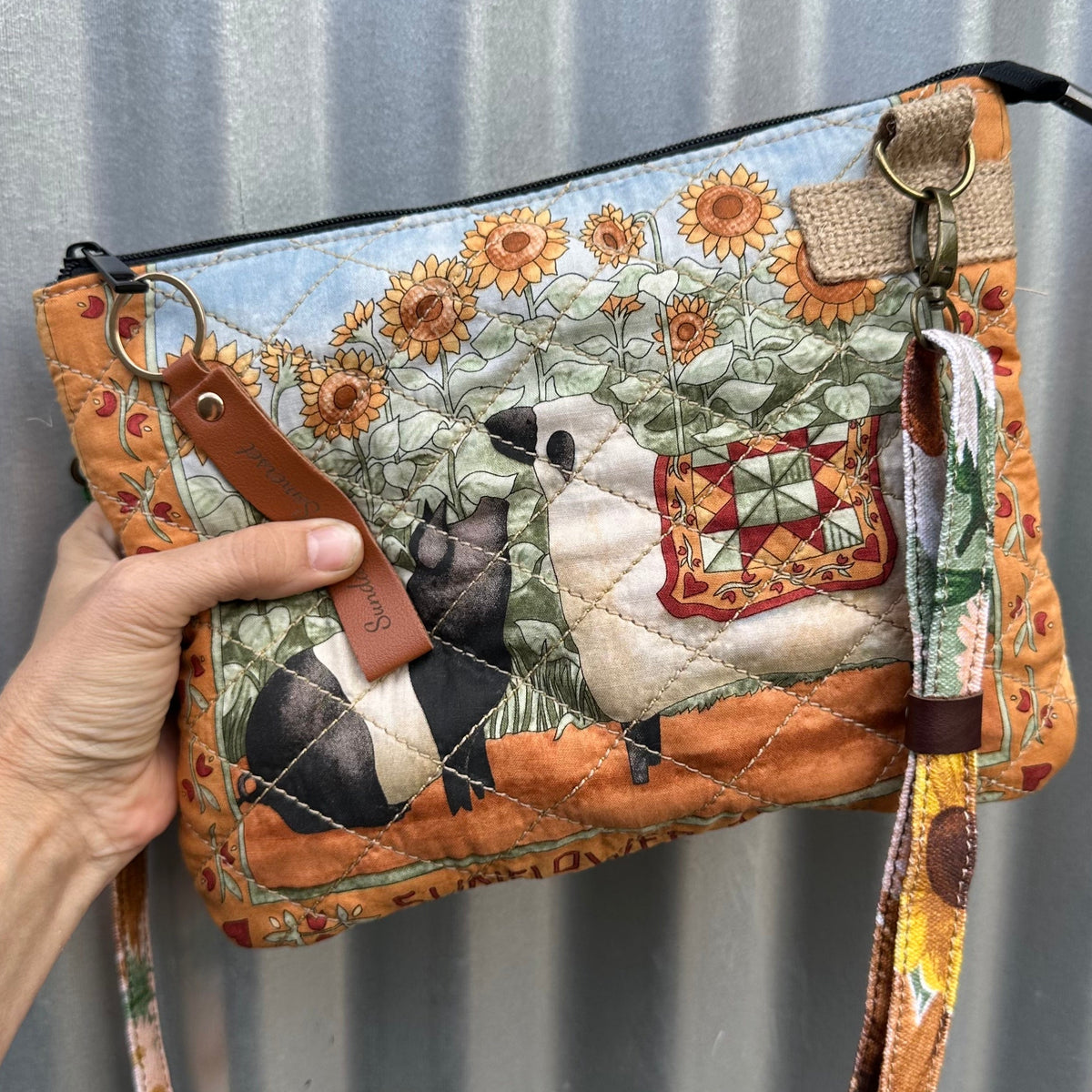 SOS Handmade patchwork fabric bag- Cows & Sunflowers