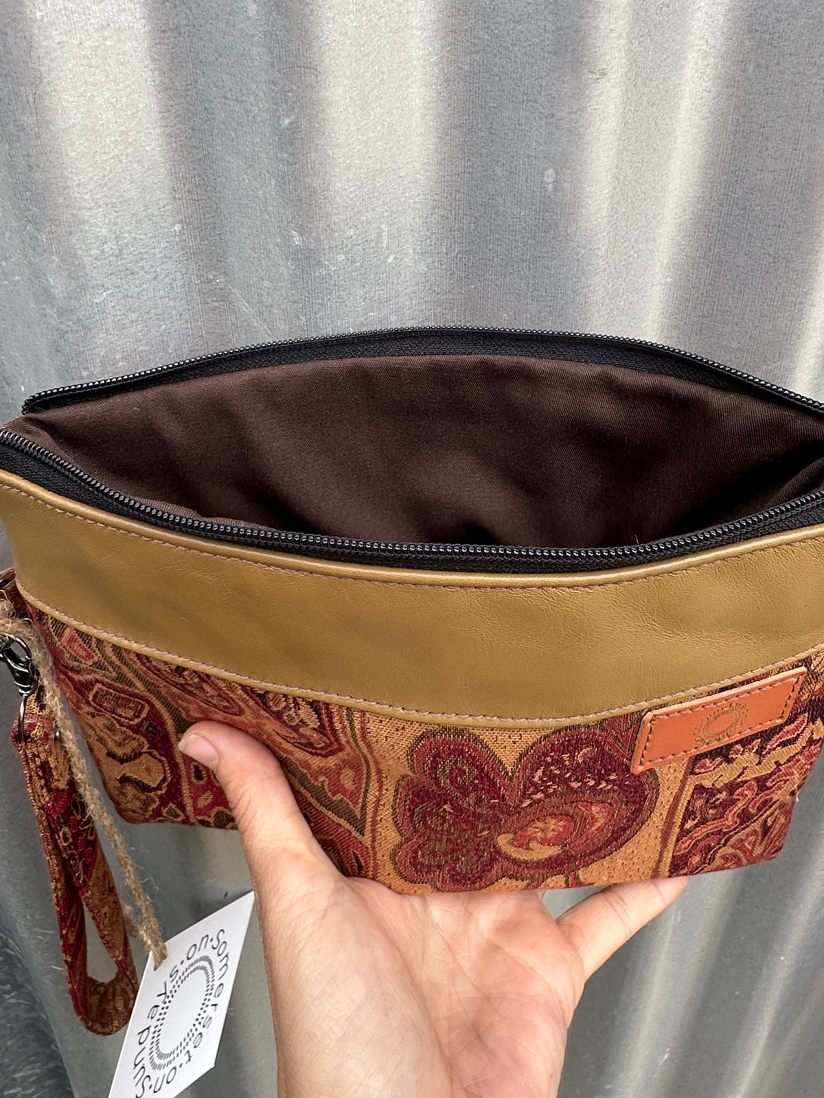 SOS Handmade patchwork fabric clutch bag - Leather Rustic 2
