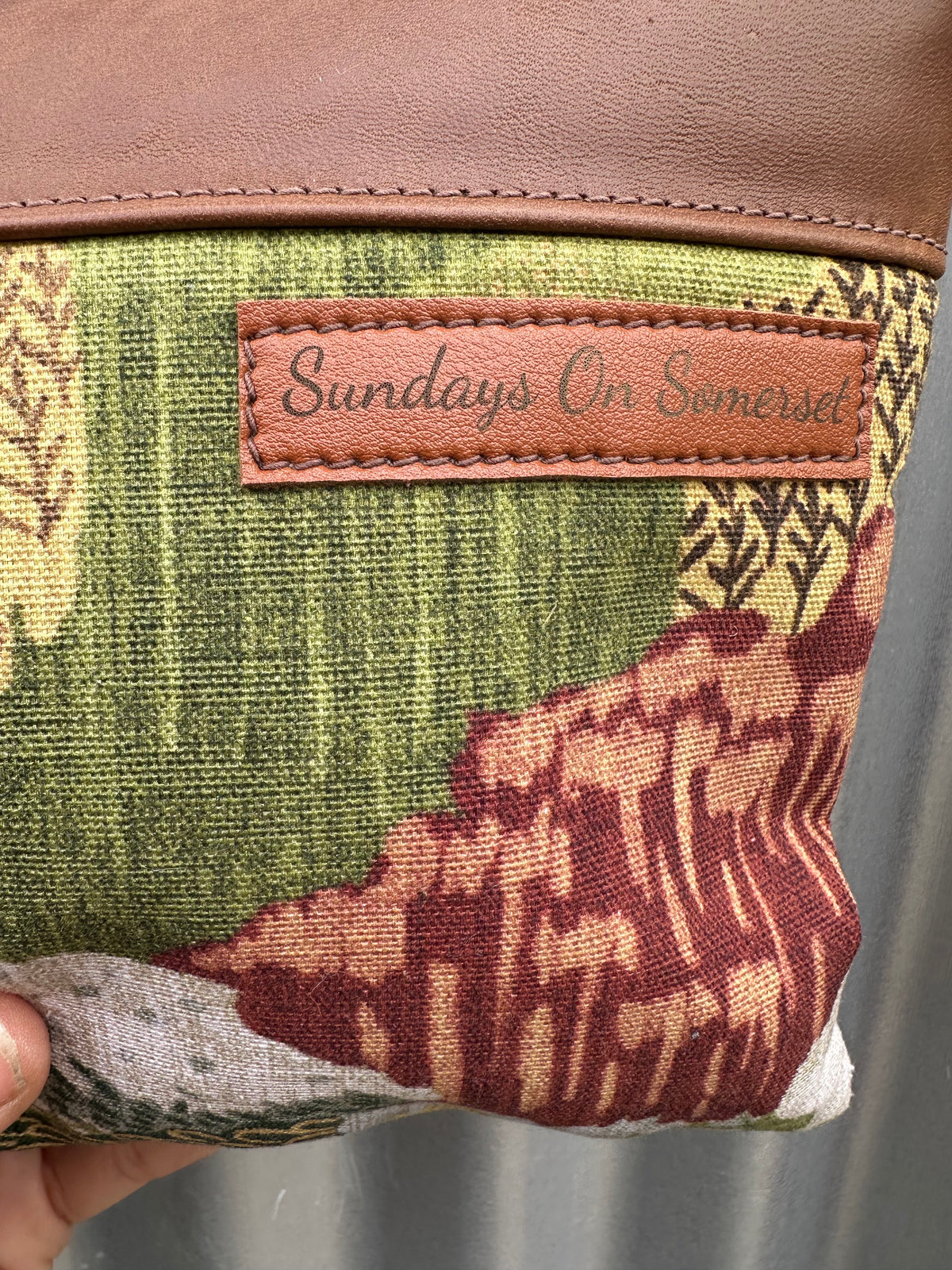 SOS Handmade patchwork fabric clutch bag - Leather landscape