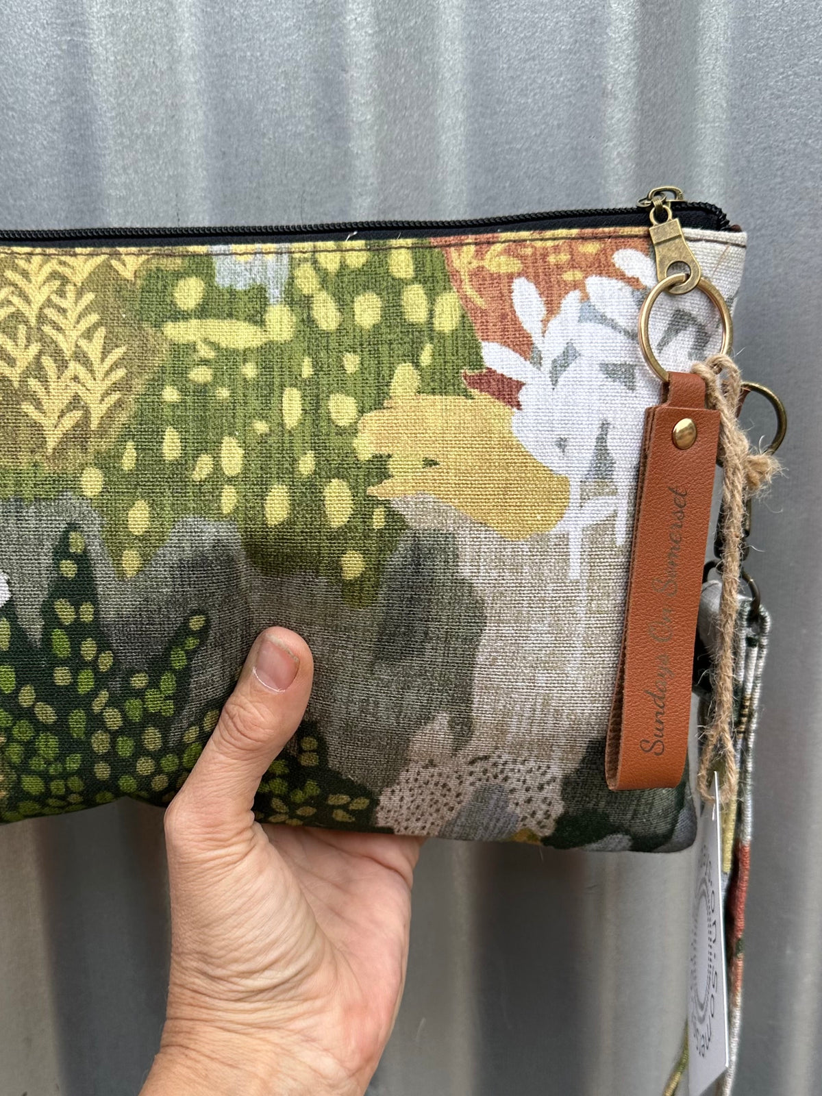 SOS Handmade patchwork fabric clutch bag - Leather landscape