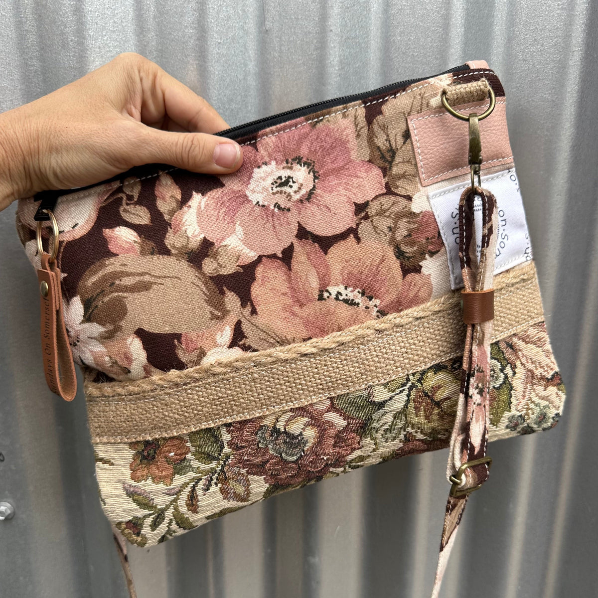 SOS Handmade patchwork fabric bag - rustic florals