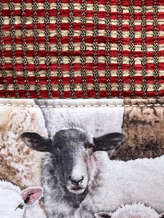 SOS Handmade patchwork fabric clutch bag - Sheep