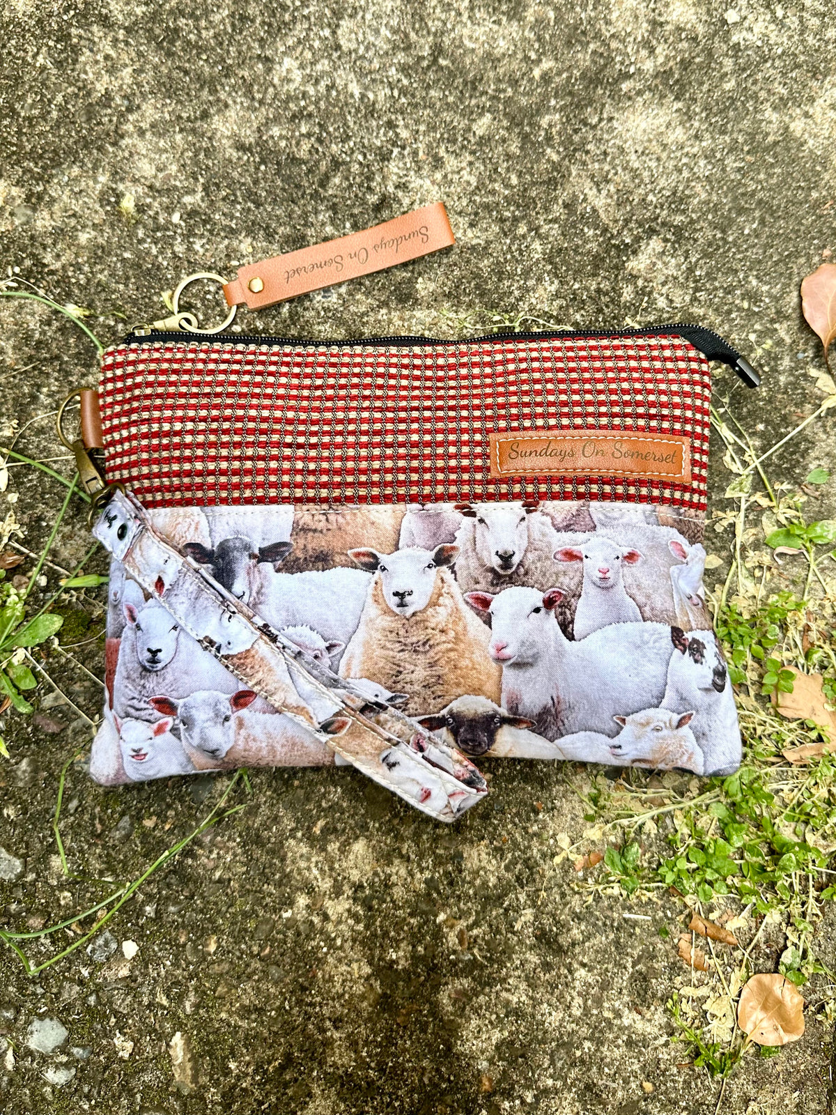 SOS Handmade patchwork fabric clutch bag - Sheep