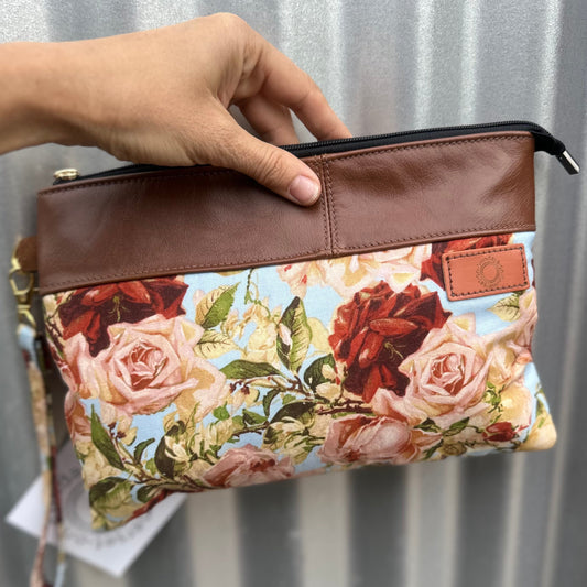 SOS Handmade patchwork fabric clutch bag - Leather Roses