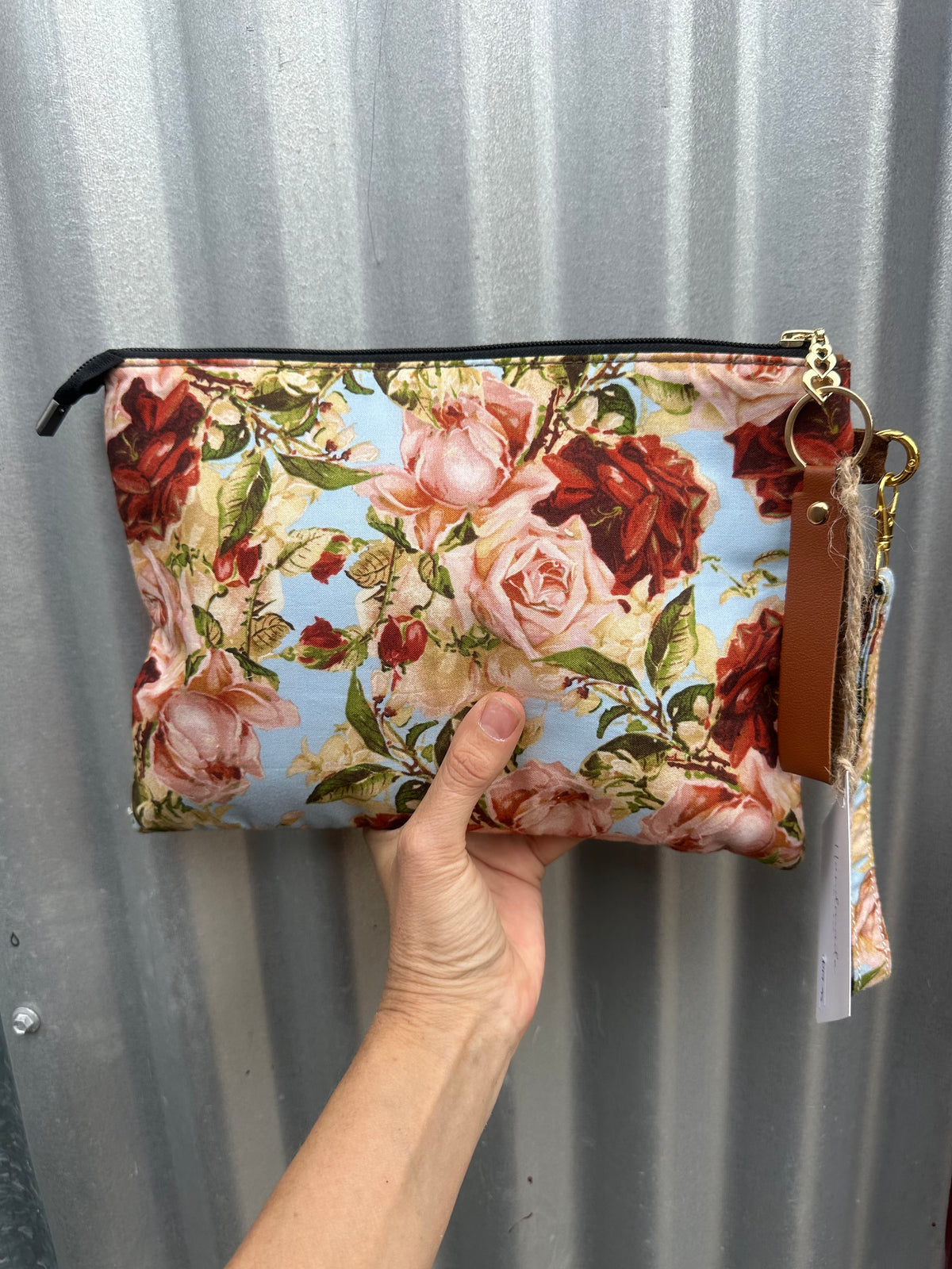 SOS Handmade patchwork fabric clutch bag - Leather Roses