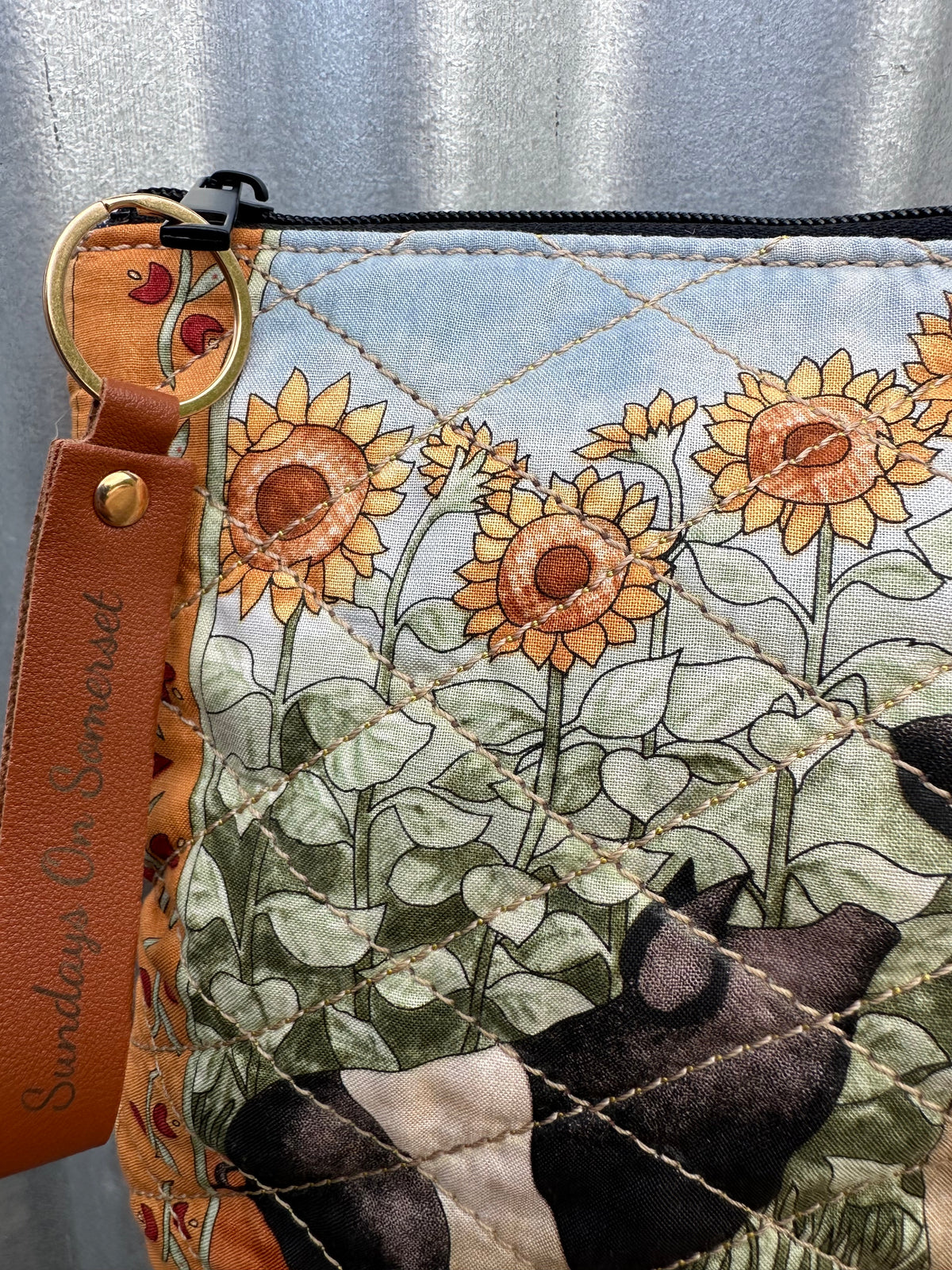 SOS Handmade patchwork fabric bag- Cows & Sunflowers