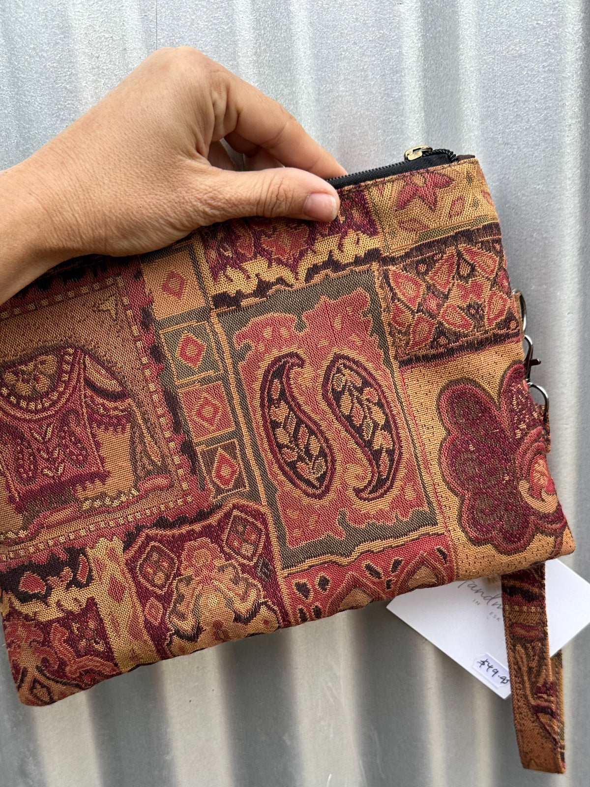 SOS Handmade patchwork fabric clutch bag - Leather Rustic 1