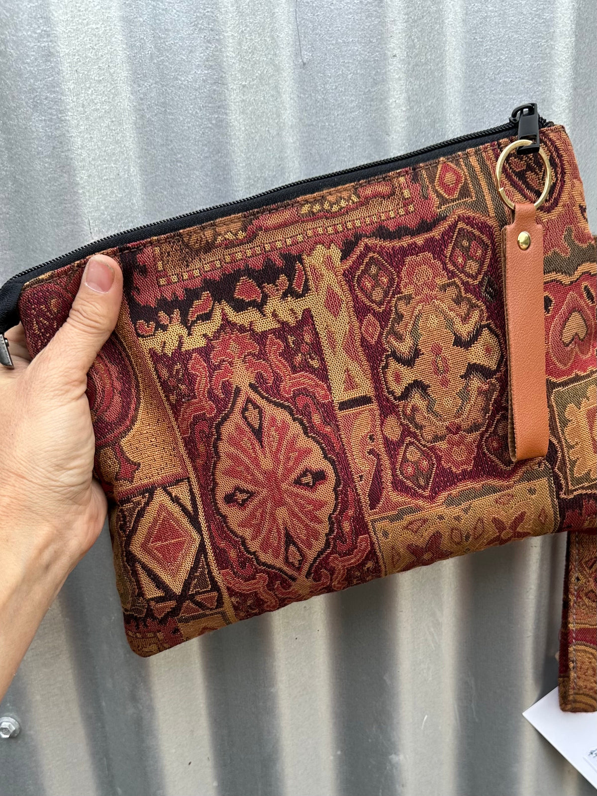 SOS Handmade patchwork fabric clutch bag - Leather Rustic 2