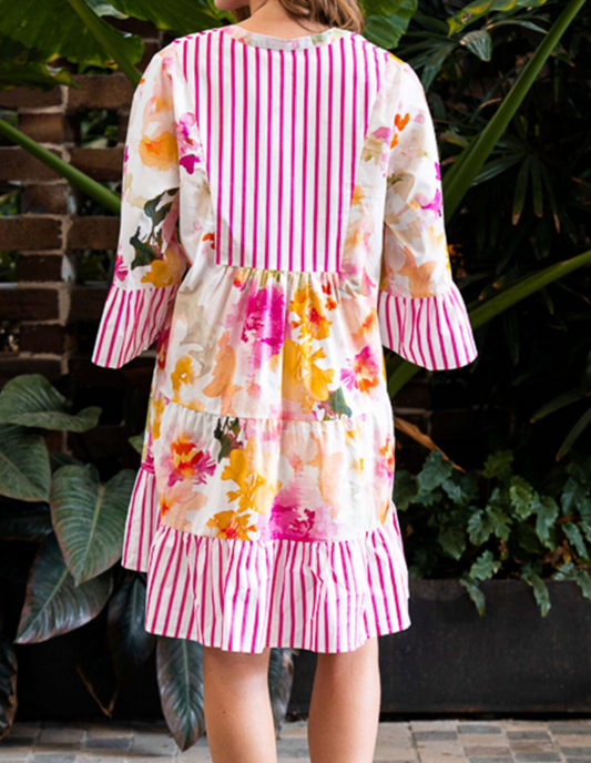 Boho Dress - Water Colour & Candy Stripes.
