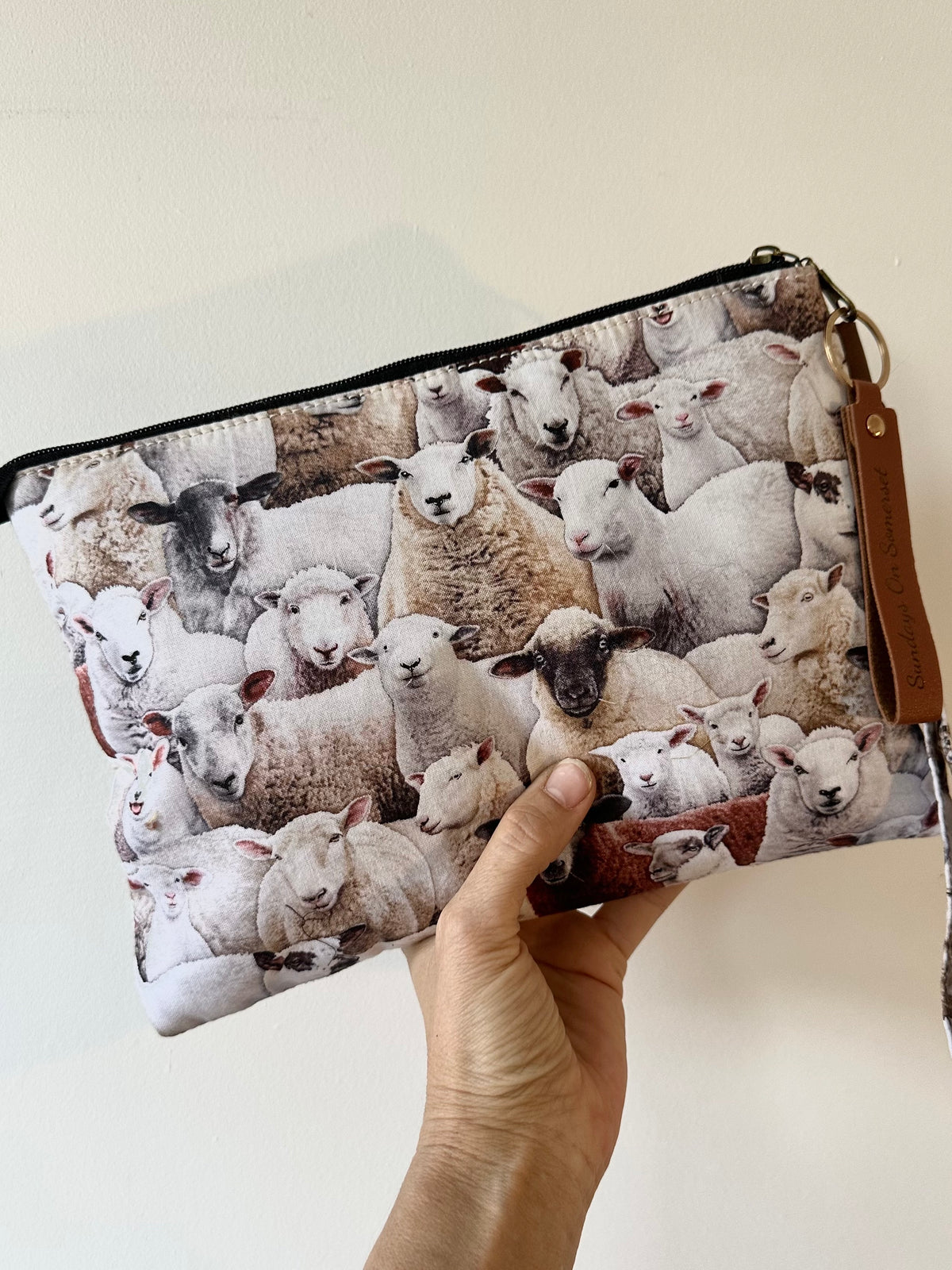 SOS Handmade patchwork fabric clutch bag - Sheep