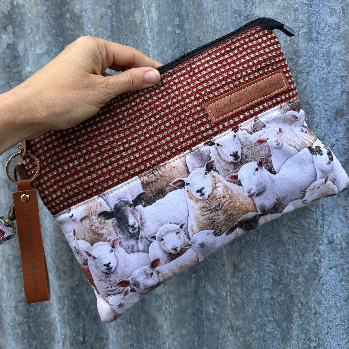 SOS Handmade patchwork fabric clutch bag - Sheep
